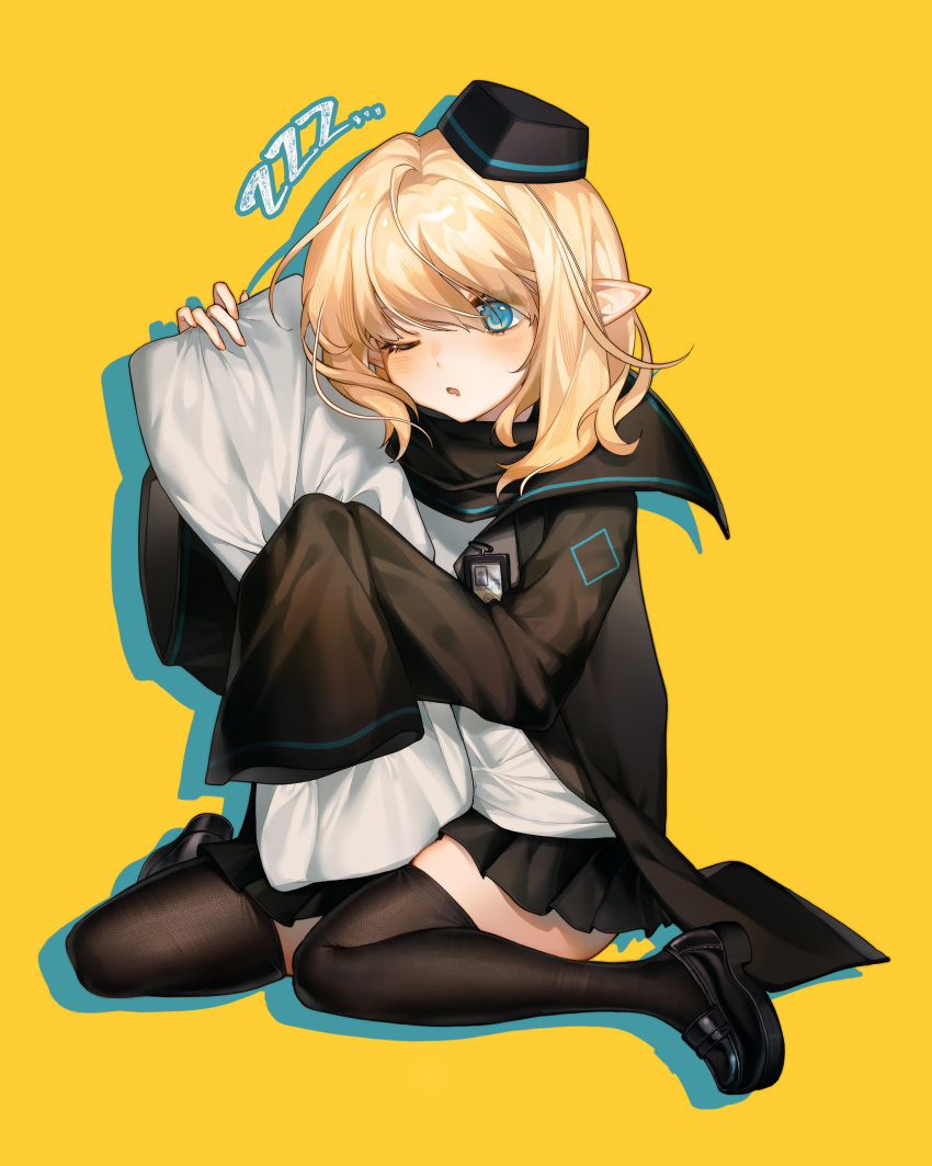 1girl, absurdres, achunzi, arknights, black_coat, black_footwear, black_headwear, black_skirt