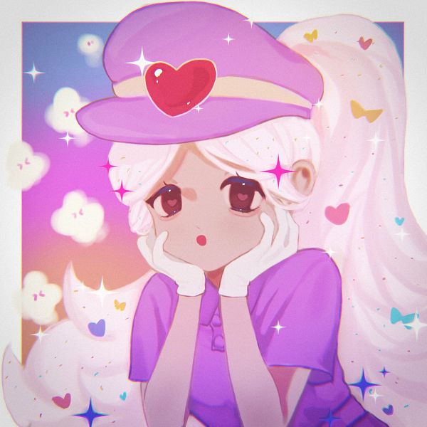 1girl, artist_request, cotton_candy_cookie, curly_hair, heart, humanization, long_hair, non-web_source