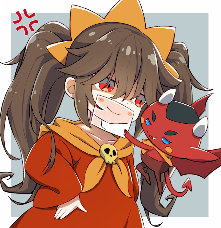 1girl, angry, ashley_(warioware), black_hair, blue_eyes, demon, demon_horns, demon_tail