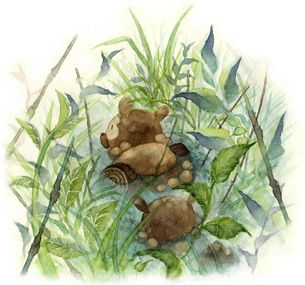 bidoof, from_behind, grass, kazaori, log, nature, no_humans, pokemon