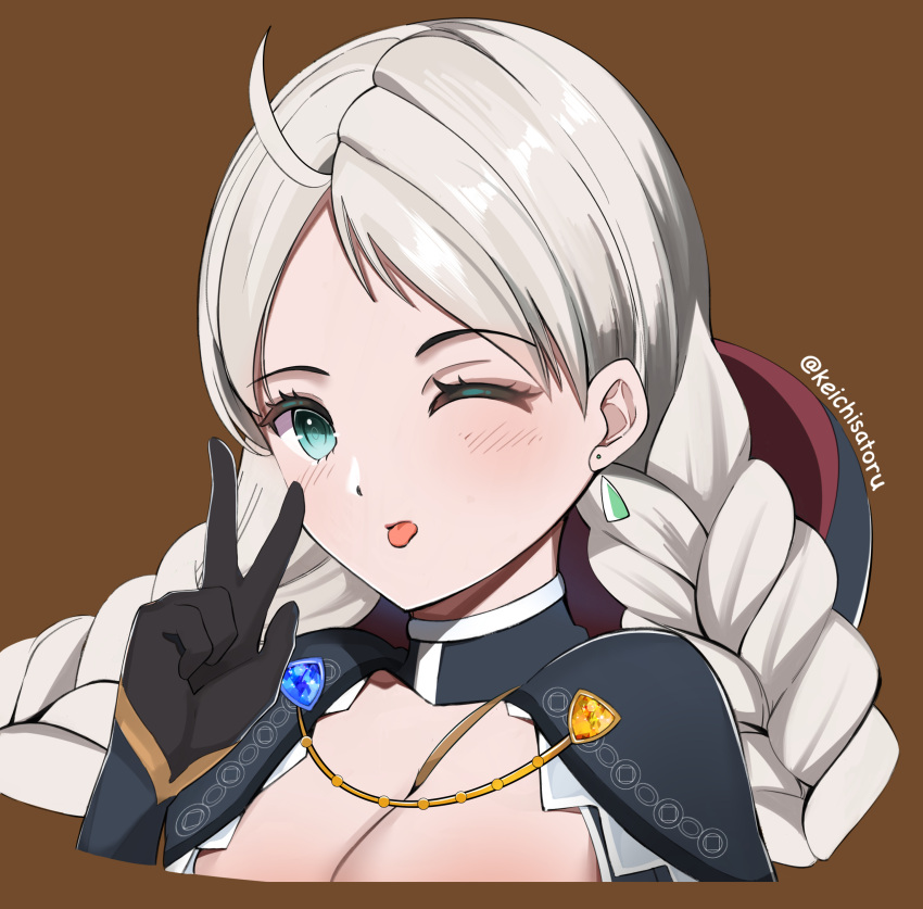 1girl, absurdres, ahoge, blue_brooch, blue_eyes, braid, breasts, chain
