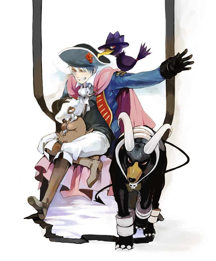 bone, cape, cravat, cubone, hat, hissiu, horns, houndoom