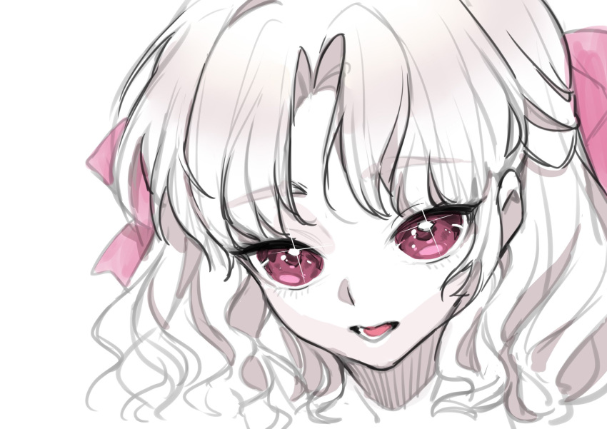 1girl, close-up, hair_ribbon, highres, long_hair, looking_at_viewer, may_(2747513627), monochrome