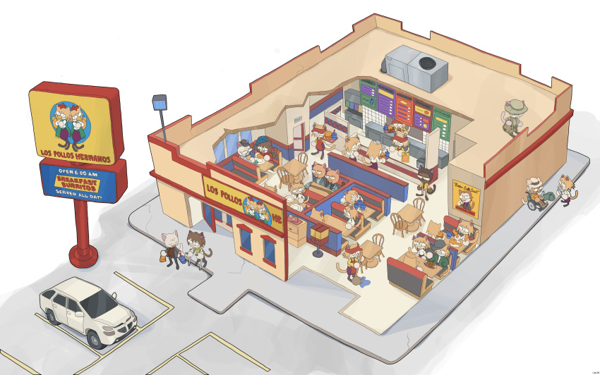 19vodnik, 6+boys, 6+girls, absurdres, animal_ears, beard, bendy_straw, better_call_saul