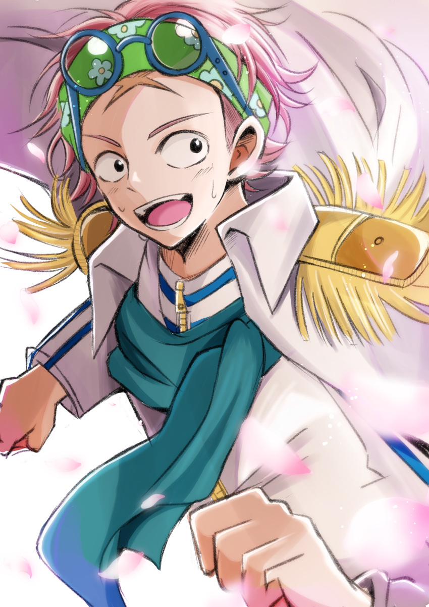 1boy, absurdres, bandana, blue_scarf, coat, coby_(one_piece), glasses, green_bandana