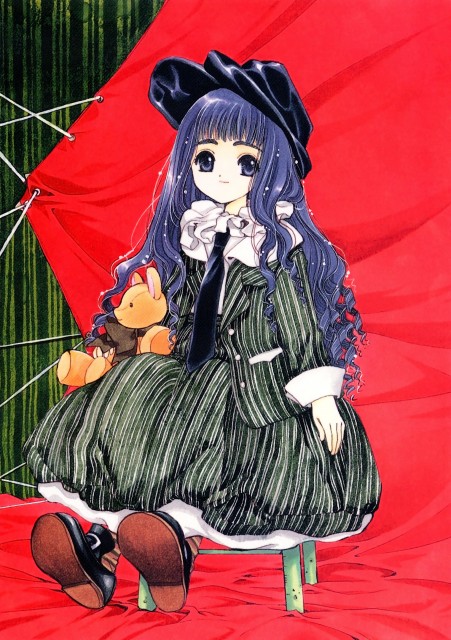 1990s_(style), 1girl, black_hair, cardcaptor_sakura, clamp_(circle), daidouji_tomoyo, dress, long_hair