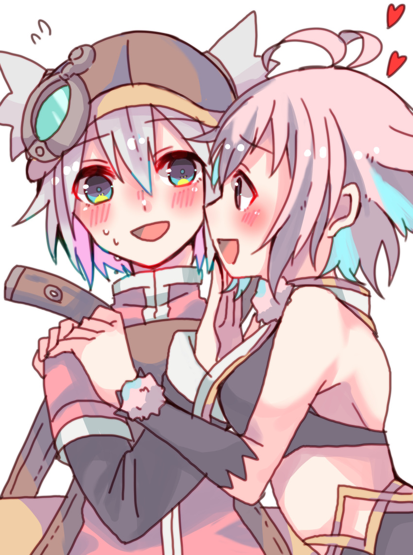 2girls, 69871, absurdres, blue_eyes, blush, hand_on_another's_face, heart, highres
