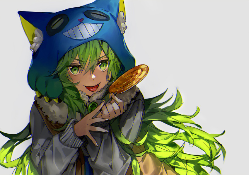 1girl, animal_ears, animal_hat, brown_vest, candy, fake_animal_ears, food, fur_scarf