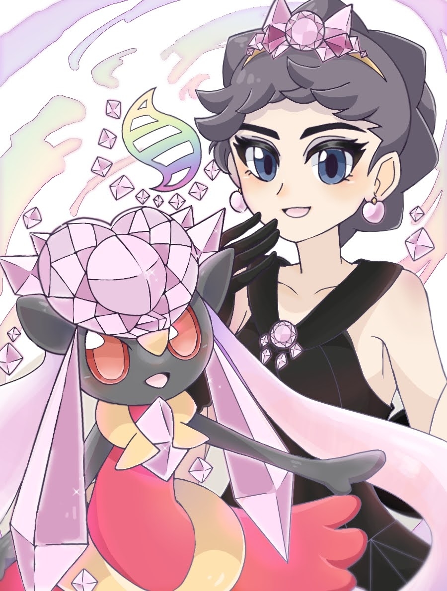 2girls, alternate_color, animal_ears, bare_shoulders, black_dress, black_gloves, black_hair, black_skin