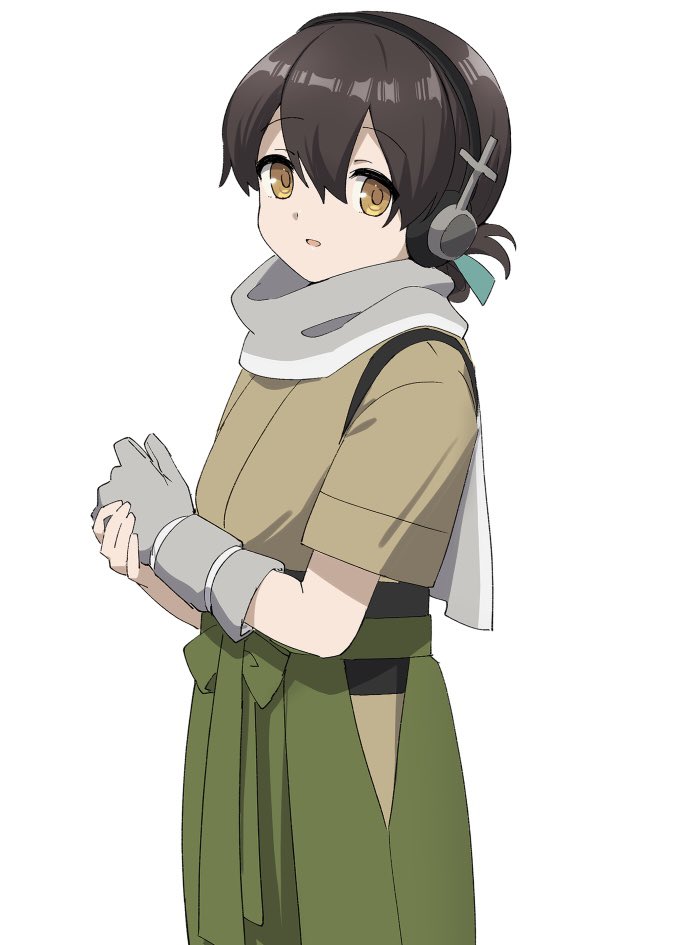 1girl, anime_coloring, black_hair, brown_eyes, dougi, gloves, green_hakama, grey_gloves