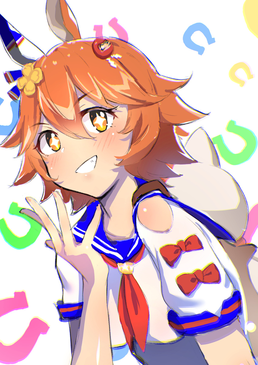 +_+, 1girl, :d, animal_ears, blue_serafuku, grin, hair_ornament, highres