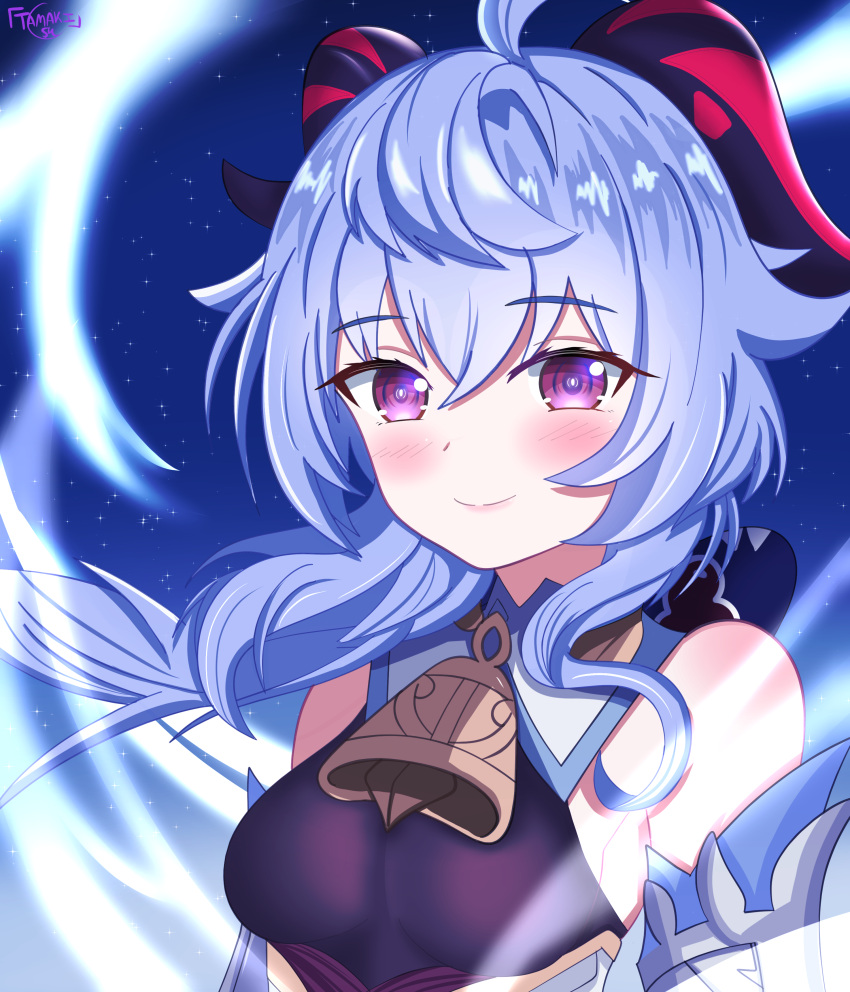 1girl, absurdres, ahoge, bell, black_bodysuit, blue_hair, blurry, bodysuit