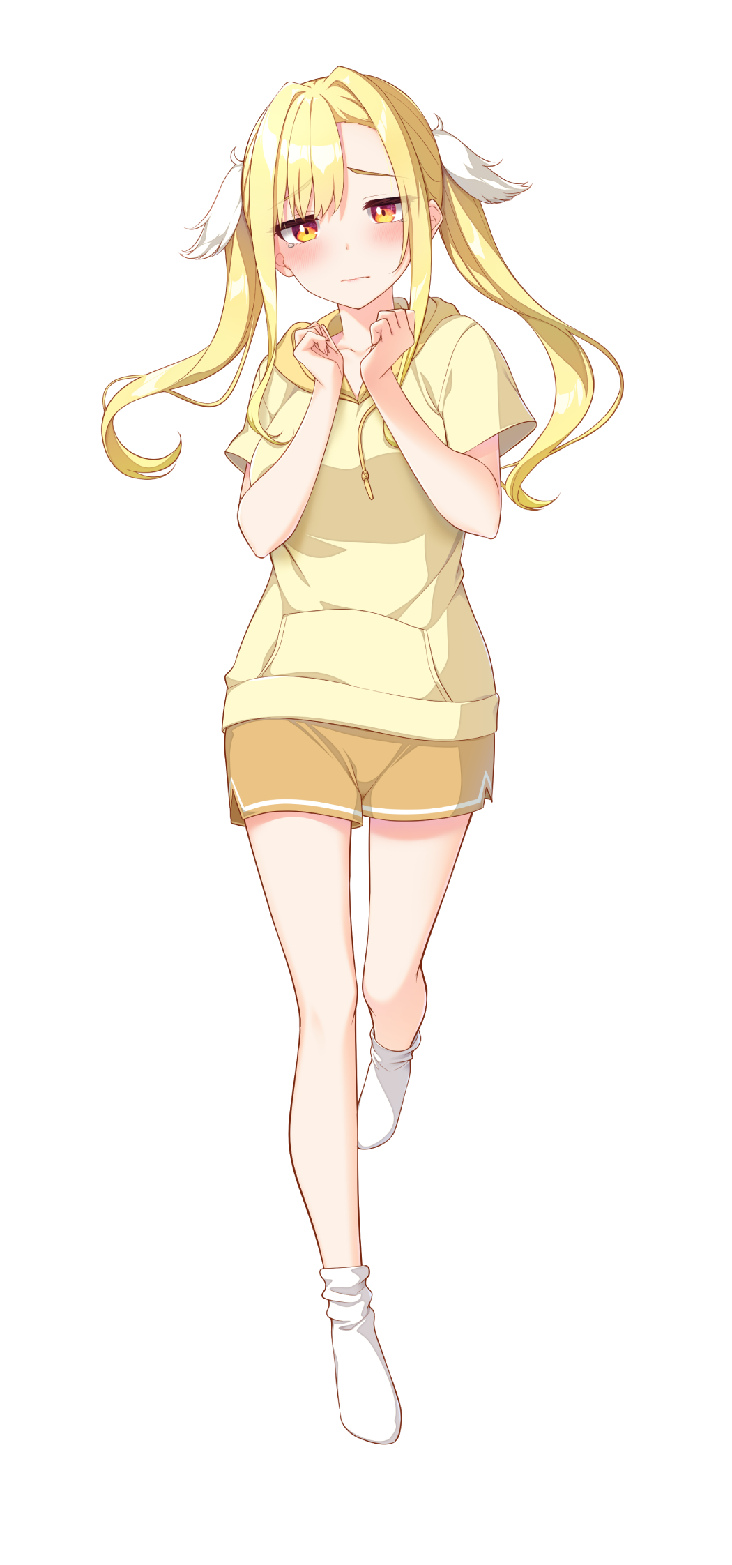 1girl, amaeda_chiwa, asymmetrical_bangs, blonde_hair, blush, full_body, go-1, highres