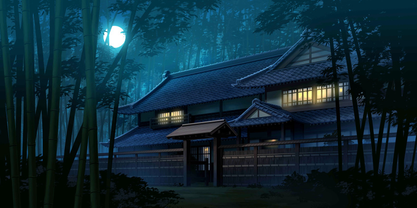 architecture, balcony, bamboo, bamboo_forest, bush, east_asian_architecture, eientei, fence