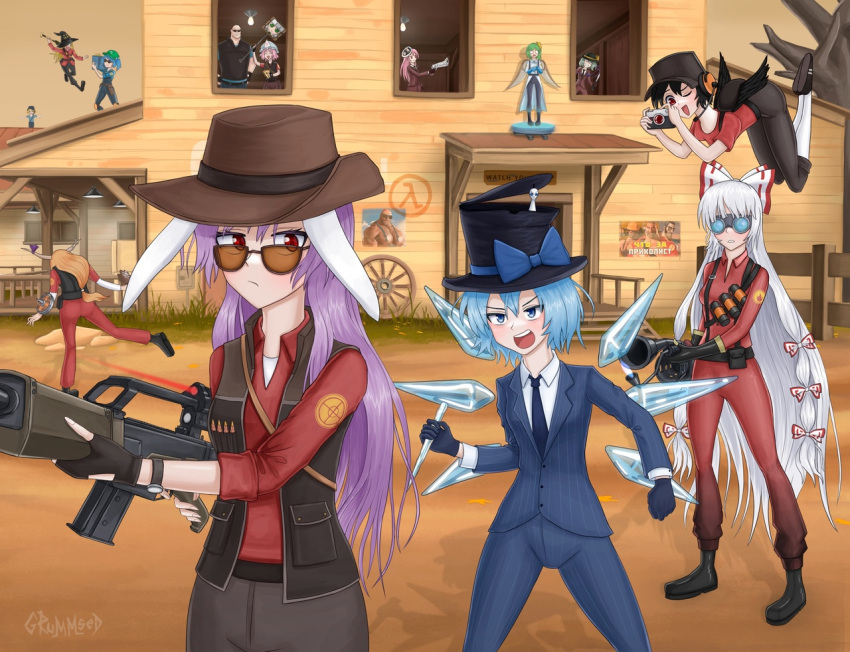 assault_rifle, camera, cirno, cosplay, daiyousei, demoman_(tf2), demoman_(tf2)_(cosplay), engineer_(tf2)