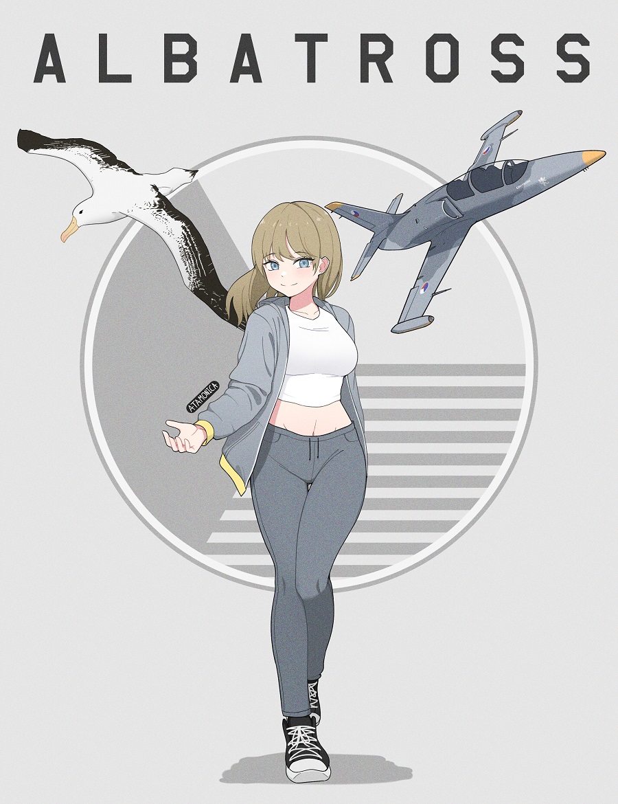 1girl, aero_l-39_albatros, aircraft, airplane, albatross, artist_name, atamonica, bird