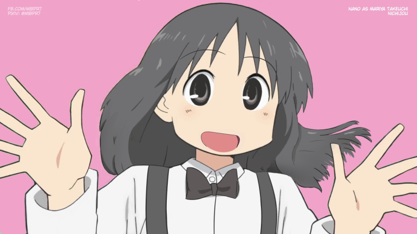 1girl, black_bow, black_bowtie, black_eyes, black_hair, bow, bowtie, collared_shirt