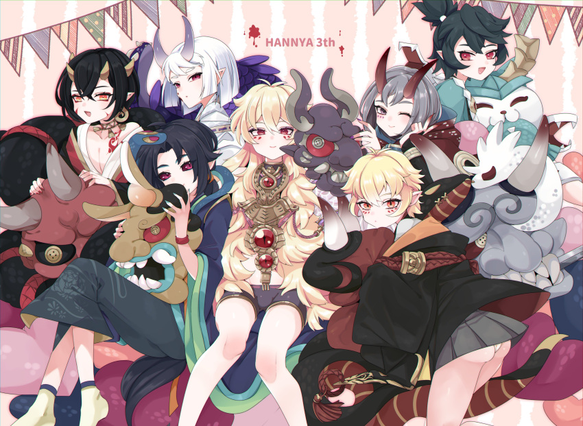 absurdres, androgynous, bishounen, blonde_hair, facial_mark, girly_boy, hannya, hannya_(onmyoji)