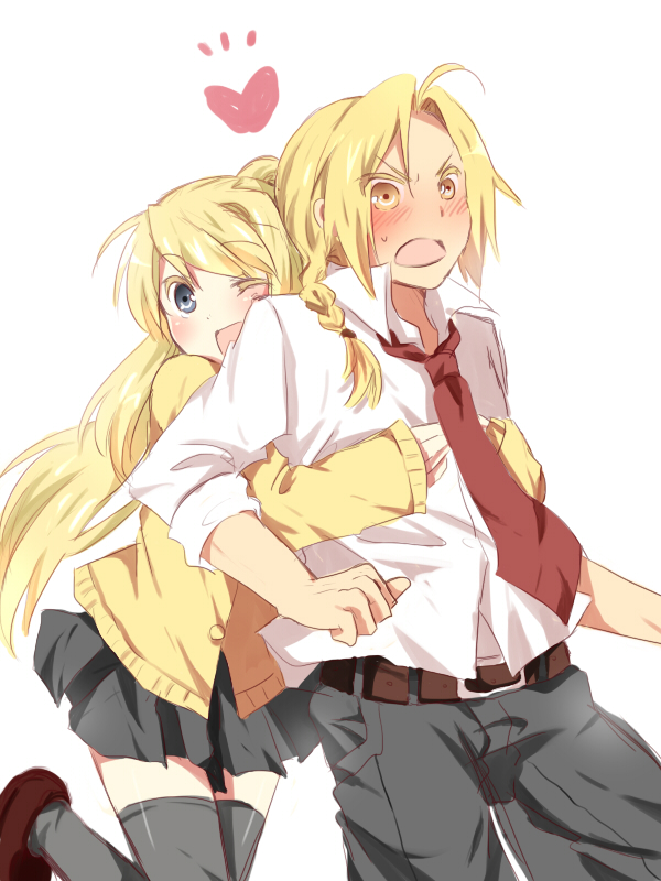 1girl, bad_id, blonde_hair, blue_eyes, blush, braid, colored_eyelashes, couple