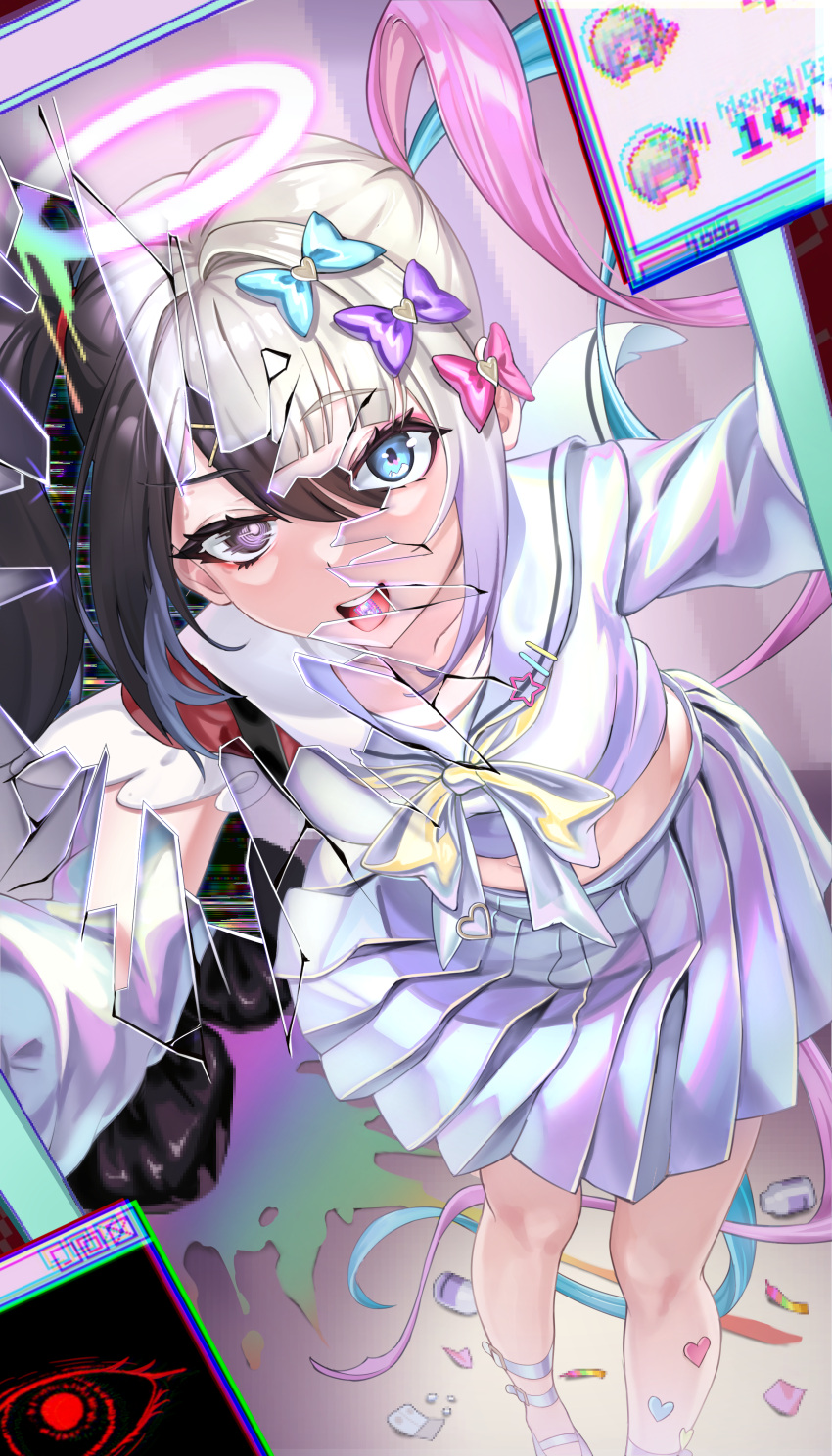 1girl, absurdres, ame-chan_(needy_girl_overdose), bow, bowtie, chouzetsusaikawa_tenshi-chan, fusion, glitch
