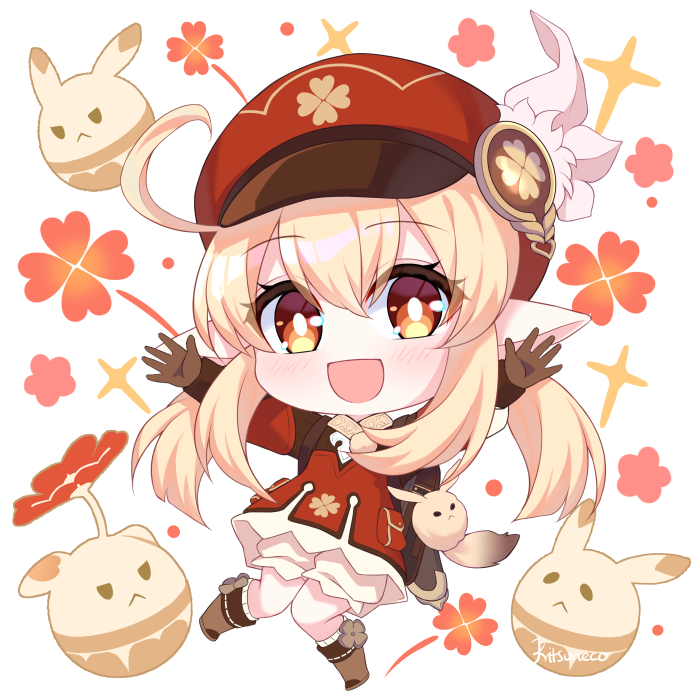 1girl, :d, ahoge, backpack, bag, bag_charm, blonde_hair, bloomers