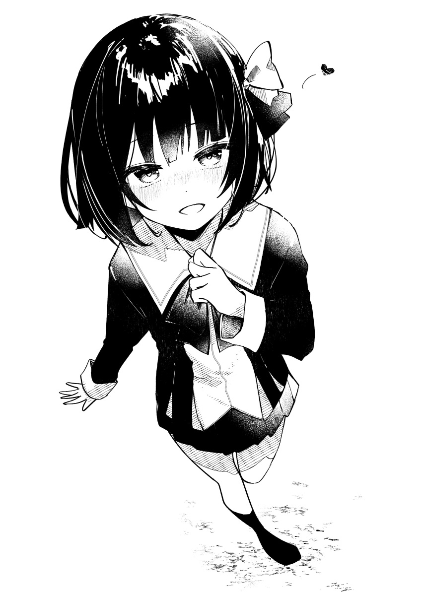 absurdres, black_hair, black_socks, bow, hair_bow, heart, highres, ishigaki_(kancolle)