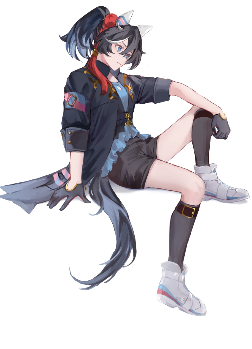 1girl, absurdres, animal_ears, b_qpyz, black_coat, black_footwear, black_gloves, black_hair