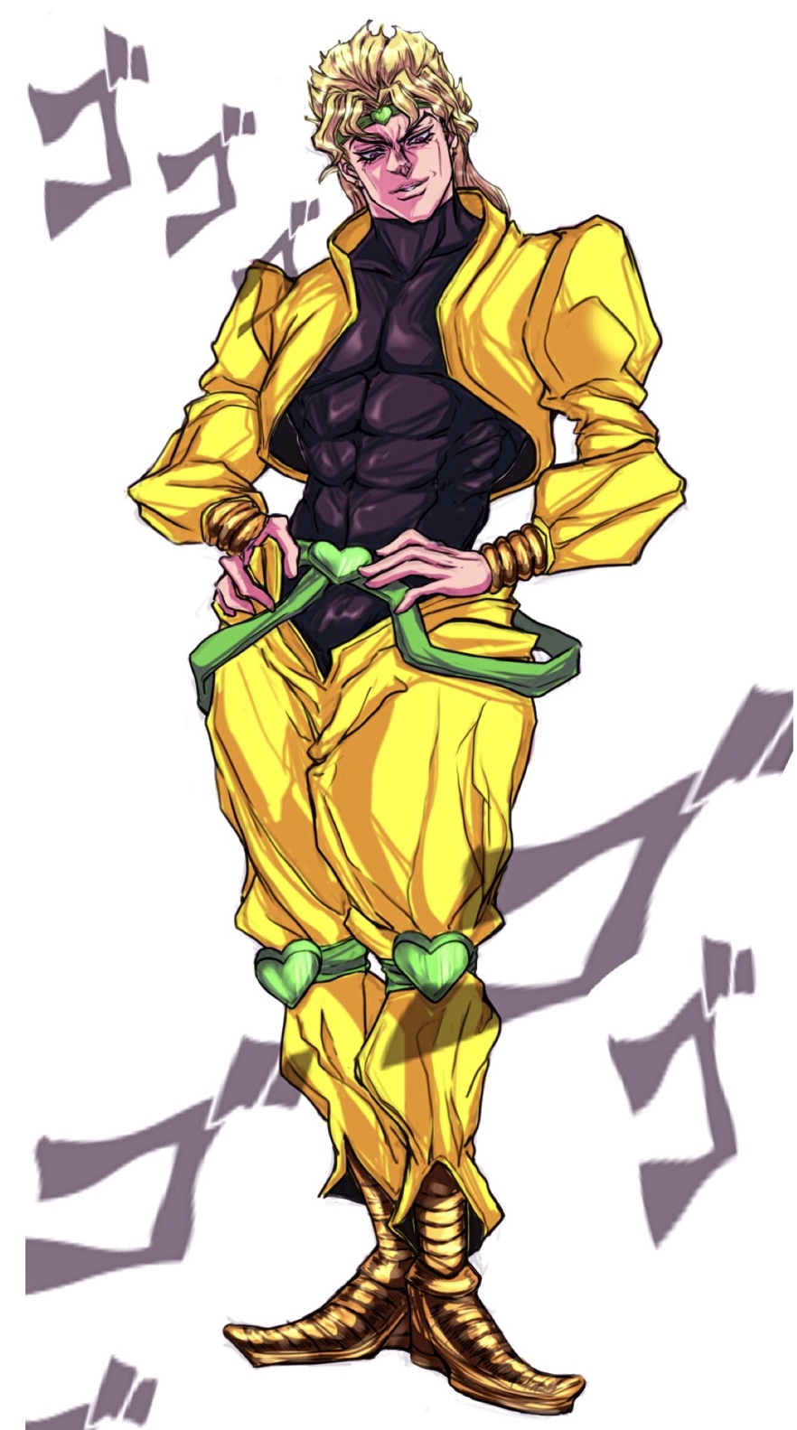 1boy, blonde_hair, bracelet, crotchless, crotchless_pants, derivative_work, dio_brando, full_body
