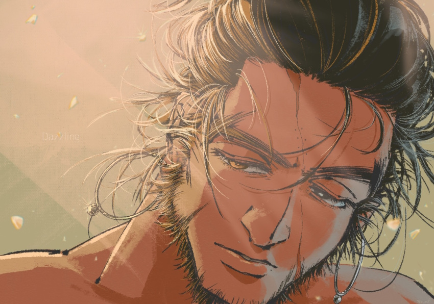 1boy, alternate_facial_hair, beard, dark-skinned_male, dark_skin, earrings, facial_hair, golden_kamuy