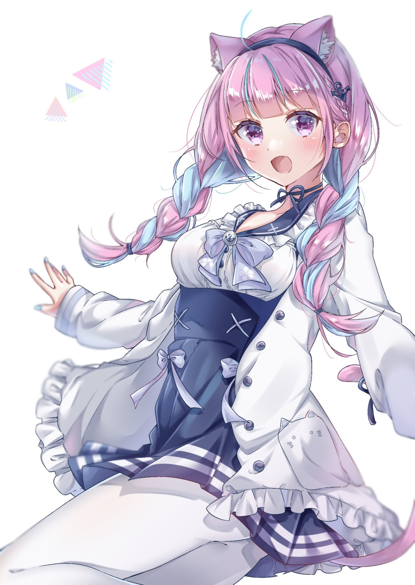 168_azusa, 1girl, anchor_symbol, animal_ears, animal_print, ass, blue_bow, blue_hair