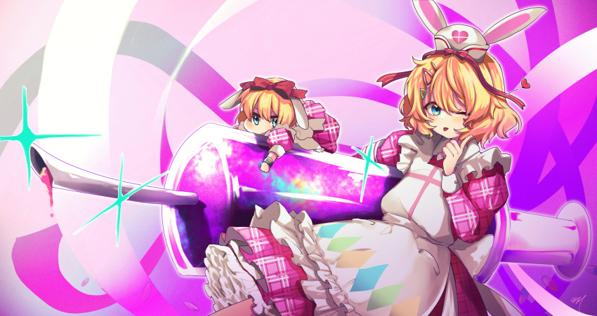 2girls, absurdres, alternate_costume, alternate_hairstyle, animal_ears, apron, blonde_hair, blue_eyes