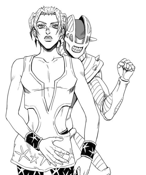 2boys, clenched_hand, clenched_teeth, greyscale, hage_tashuumi, jojo_no_kimyou_na_bouken, kraftwerk_(stand), monochrome