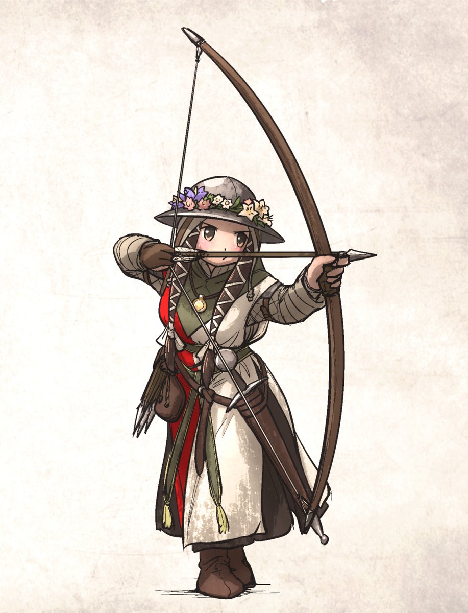 1girl, aiming, archery, armor, arrow_(projectile), belt, boots, bow_(weapon)