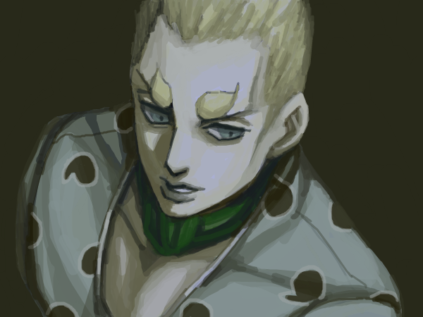 1boy, ascot, blue_eyes, gray_lips, hage_tashuumi, jojo_no_kimyou_na_bouken, magatama_print, male_focus