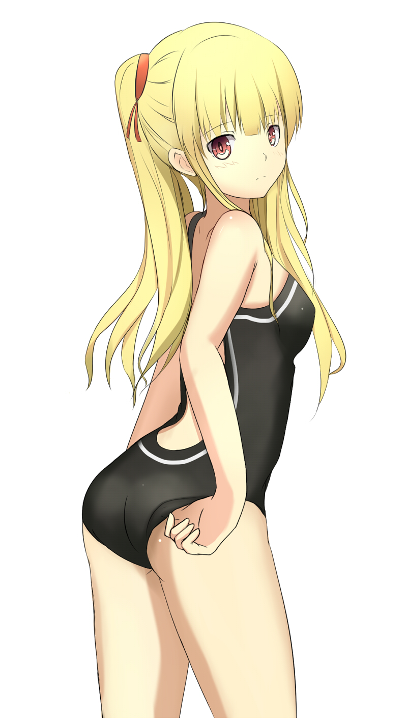 angel_beats!, blonde_hair, competition_swimsuit, highres, long_hair, nes_(sigma), one-piece_swimsuit, orange_eyes