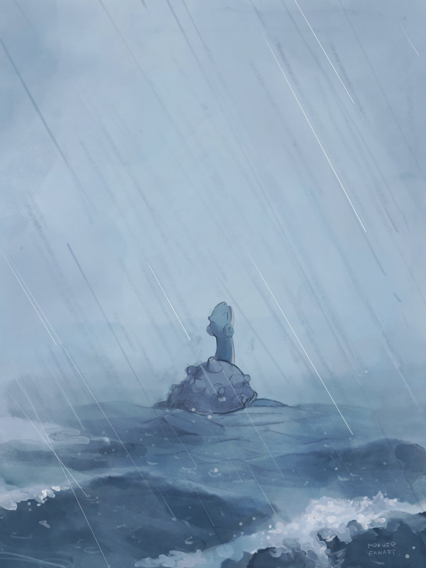 afloat, artist_name, closed_eyes, clouds, commentary, day, facing_away, fog