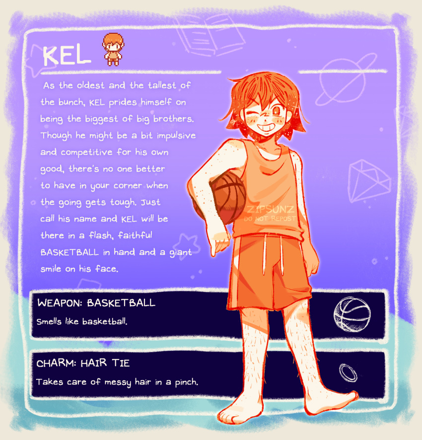 1boy, artist_name, ball, barefoot, basketball, blush, character_name, collarbone