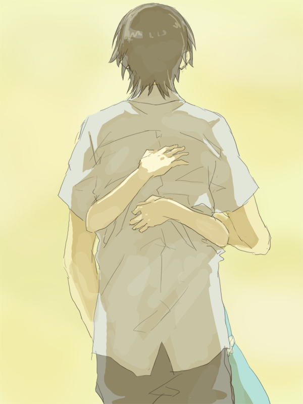 1girl, arm, black_hair, couple, darker_than_black, from_behind, hei, hug