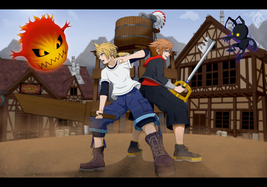 absurdres, bomb_(final_fantasy), buster_sword, cloud_strife, final_fantasy, final_fantasy_vii, heartless, highres