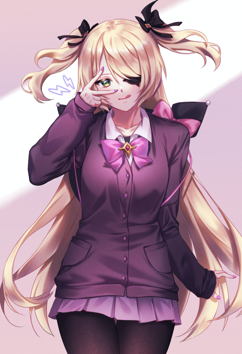 1girl, alternate_costume, backpack, bag, black_pantyhose, bow, bowtie, collarbone