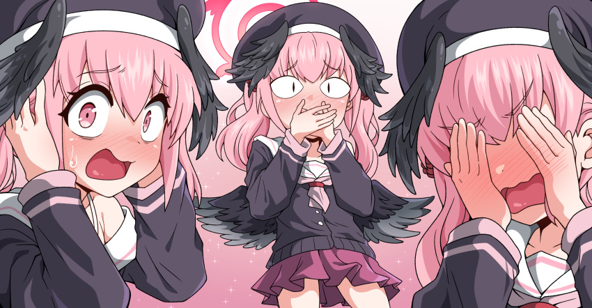 1girl, :o, absurdres, black_choker, black_wings, blue_archive, blush, choker