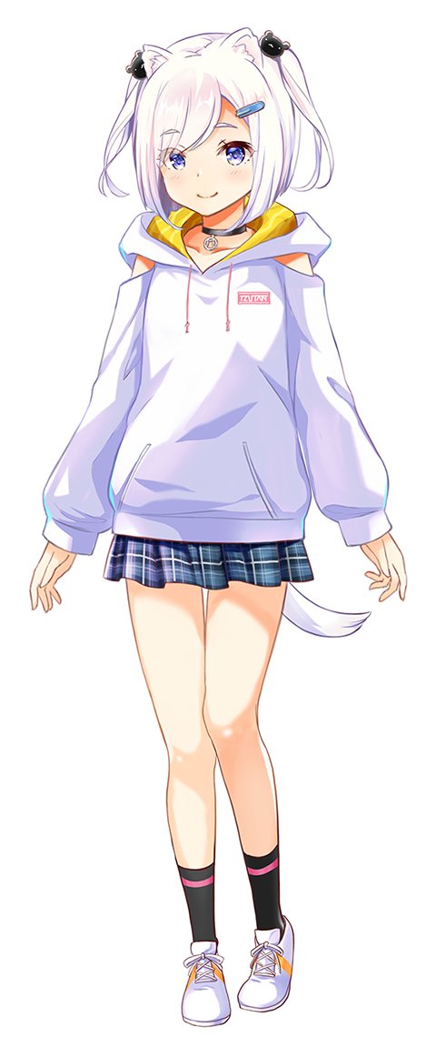 1girl, animal_ears, black_choker, black_socks, blue_eyes, choker, etotama, ferret