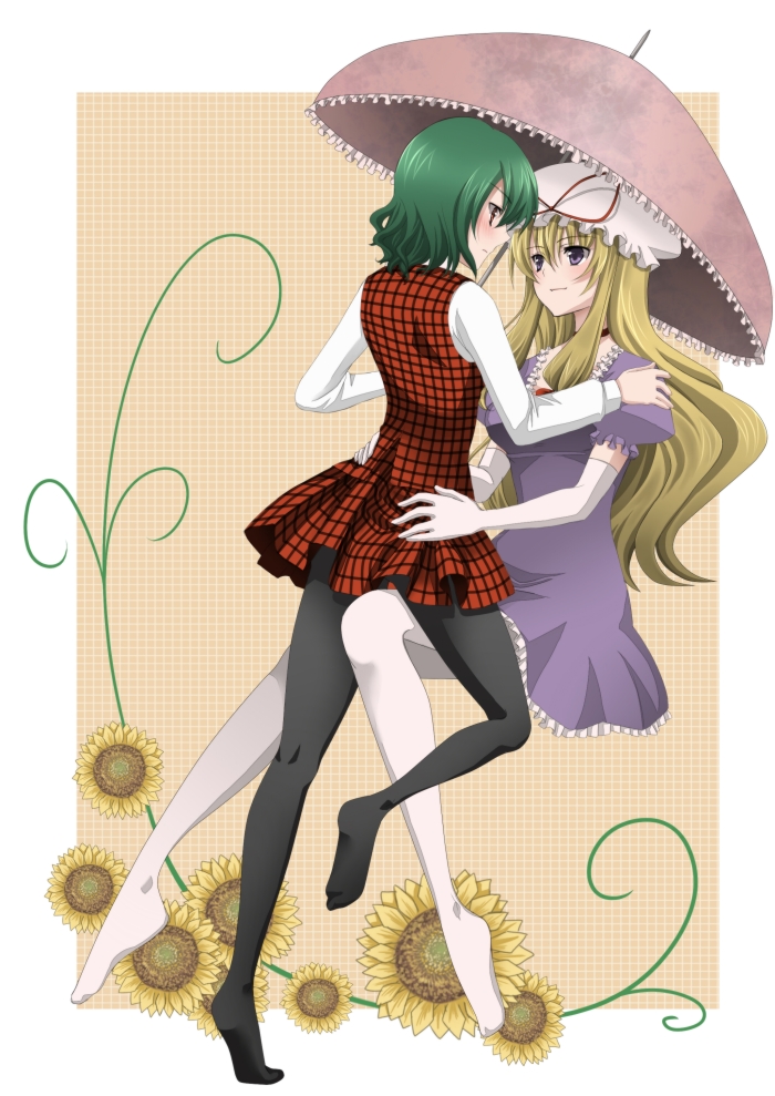 black_legwear, blonde_hair, blue_eyes, blush, dress, elbow_gloves, eye_contact, feet