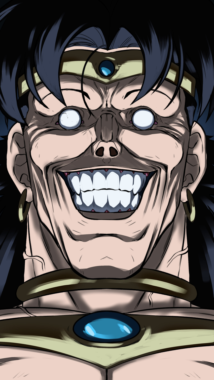 1boy, absurdres, black_hair, blank_eyes, broly_(dragon_ball_z), circlet, close-up, commentary