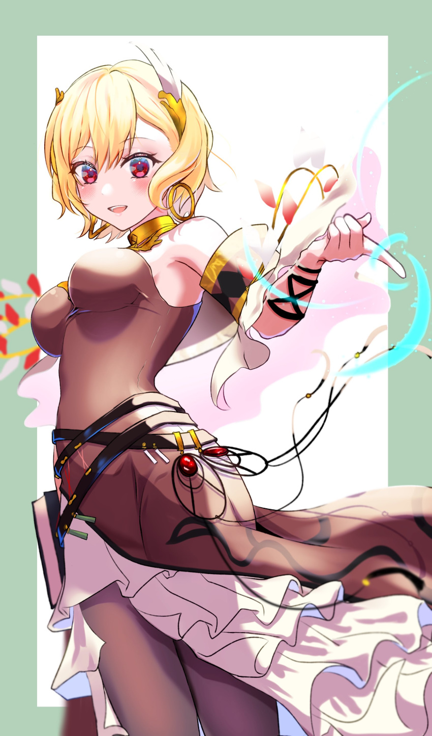 1girl, absurdres, belt, blonde_hair, citrinne_(fire_emblem), dress, earrings, feather_hair_ornament