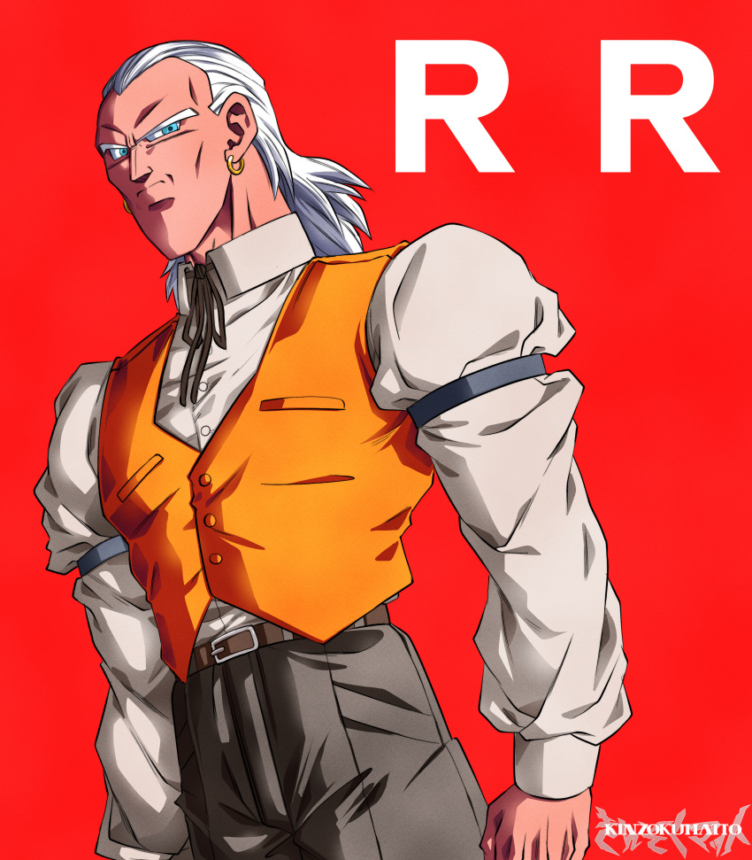 1boy, absurdres, aged_down, android_13, arm_strap, artist_name, belt, black_pants