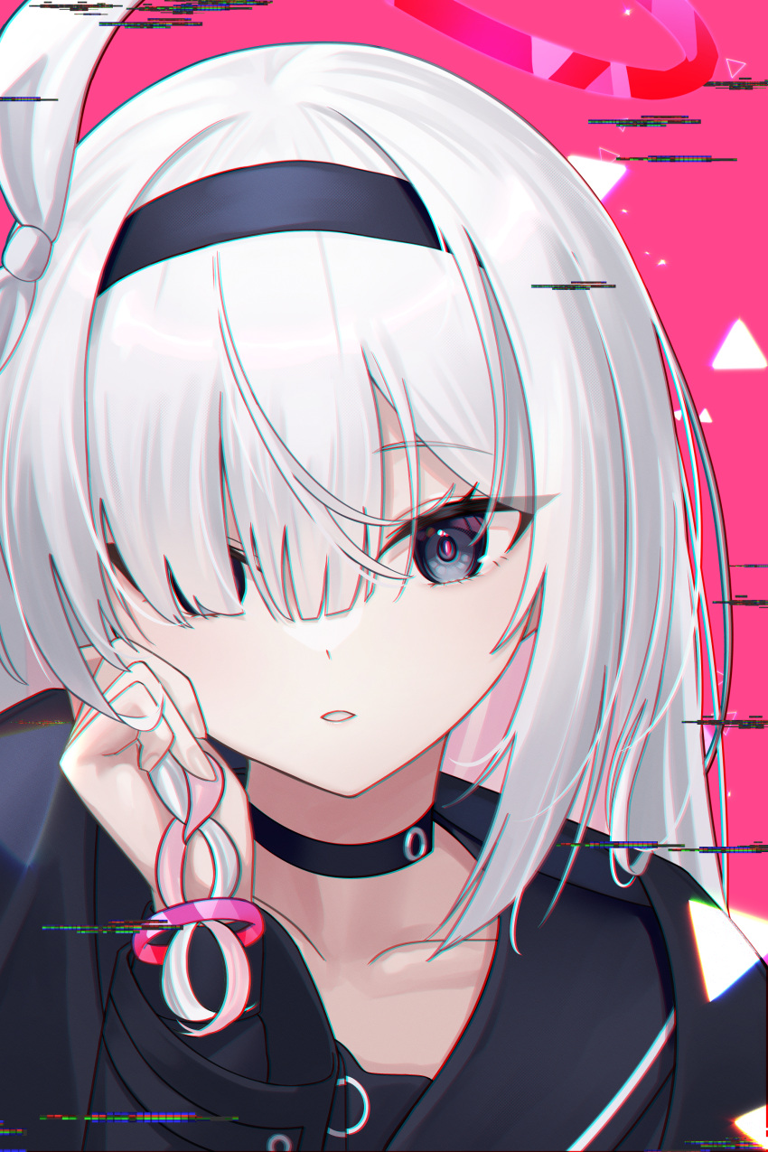 1girl, a.r.o.n.a_(blue_archive), absurdres, black_choker, black_coat, black_eyes, black_serafuku, blue_archive