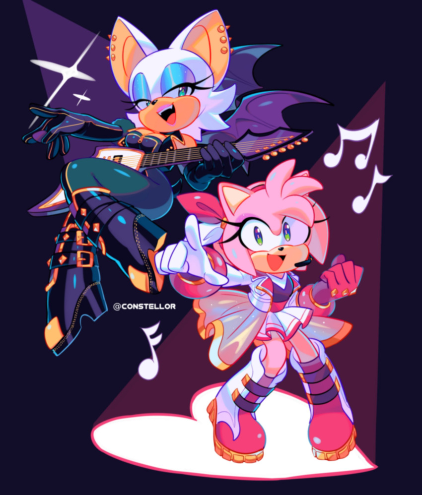 2girls, absurdres, amy_rose, animal_ears, animal_nose, aqua_eyes, arm_up, artist_name
