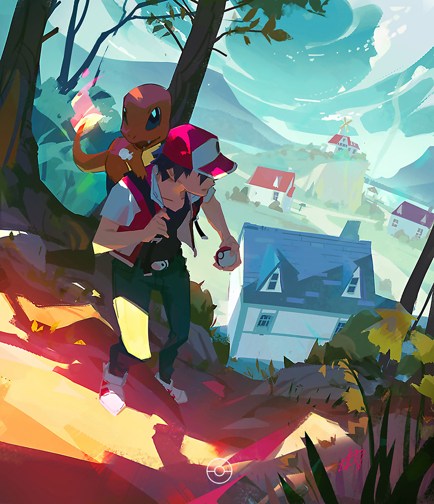 1boy, animal, backpack, bag, baseball_cap, black_hair, black_shirt, carrying