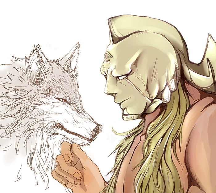 1boy, akuma_shogun, blonde_hair, hat, helmet, kinnikuman, long_hair, male_focus